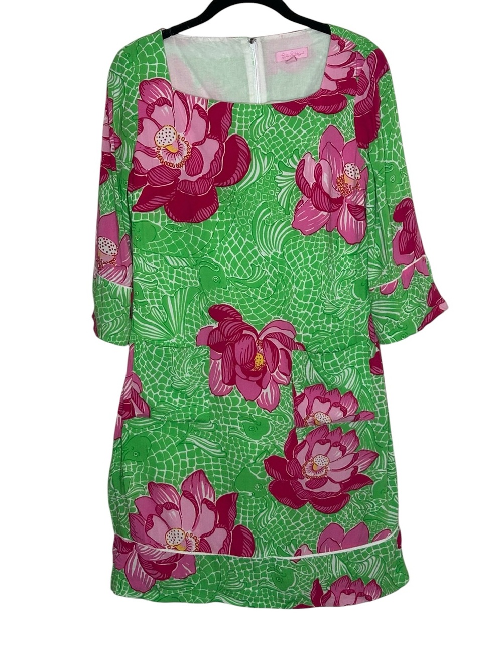 Lilly Pulitzer Koi Fish Lotus Blossom Floral Shift Dress EUC Sz 2 Resortwear